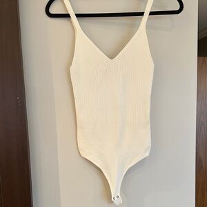 Abercrombie & Fitch Cream Ribbed Ottoman Bodysuit